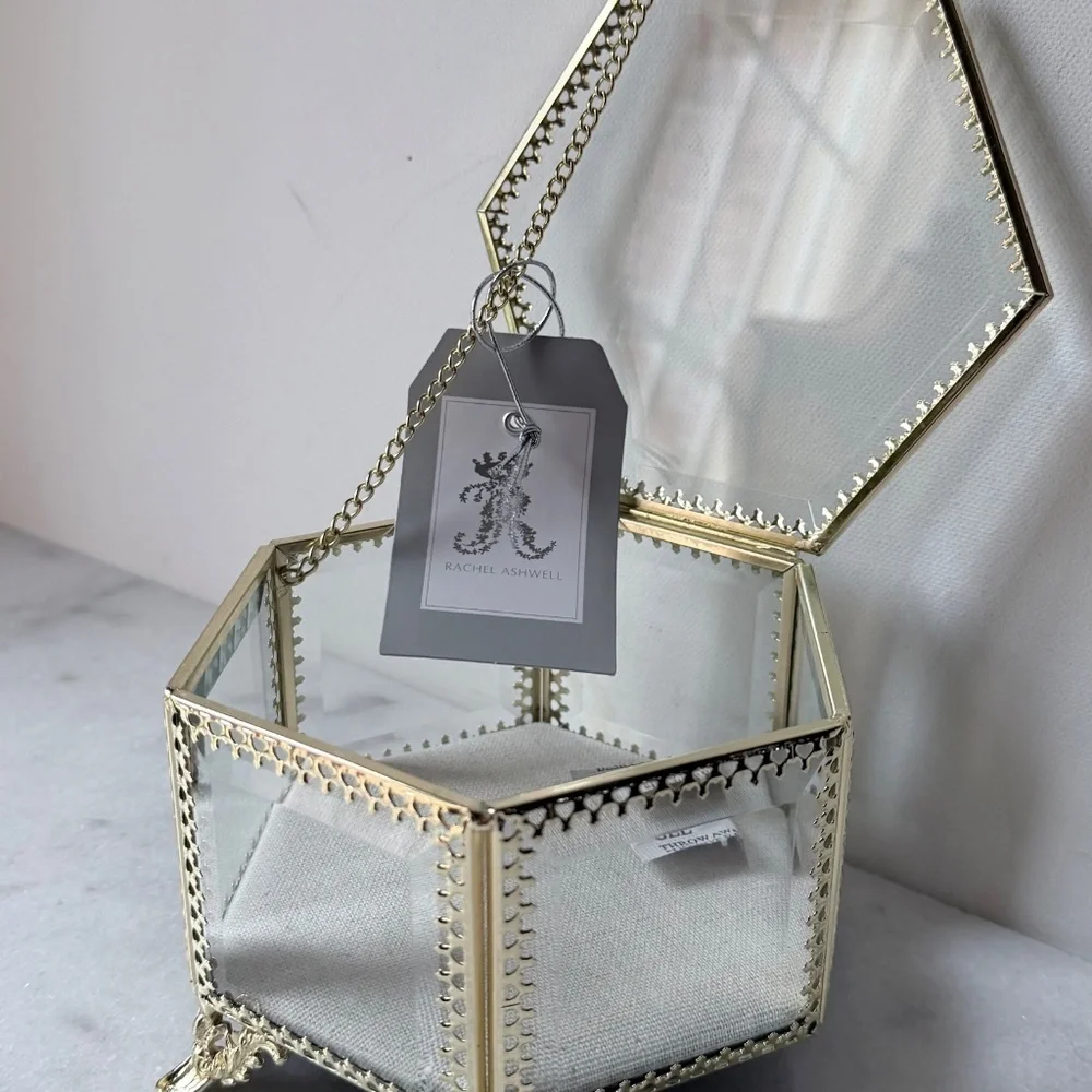 Antique style glass and gold filigree jewelry box
